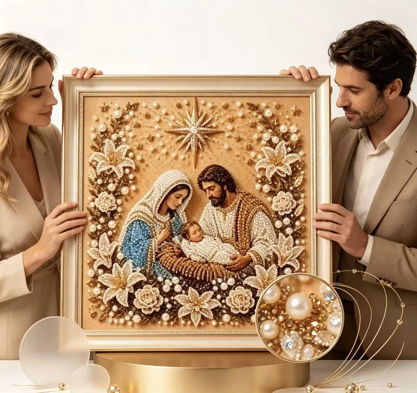 DIY Nativity Scene Diamond Painting Kit – 3D Diamond Art Set for Beginners – 8x8 Inch Pre-Framed Canvas – Christian Wall Art Kit for Adults