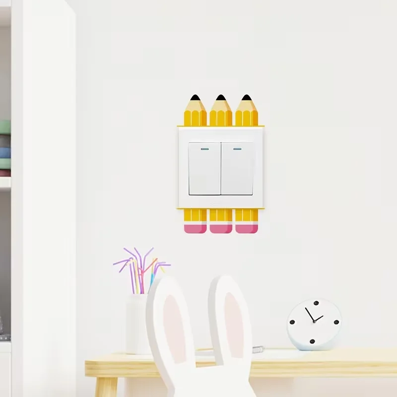 1 switch sticker, self-adhesive waterproof sticker, fun pencil eraser pattern wall sticker, suitable for home decoration