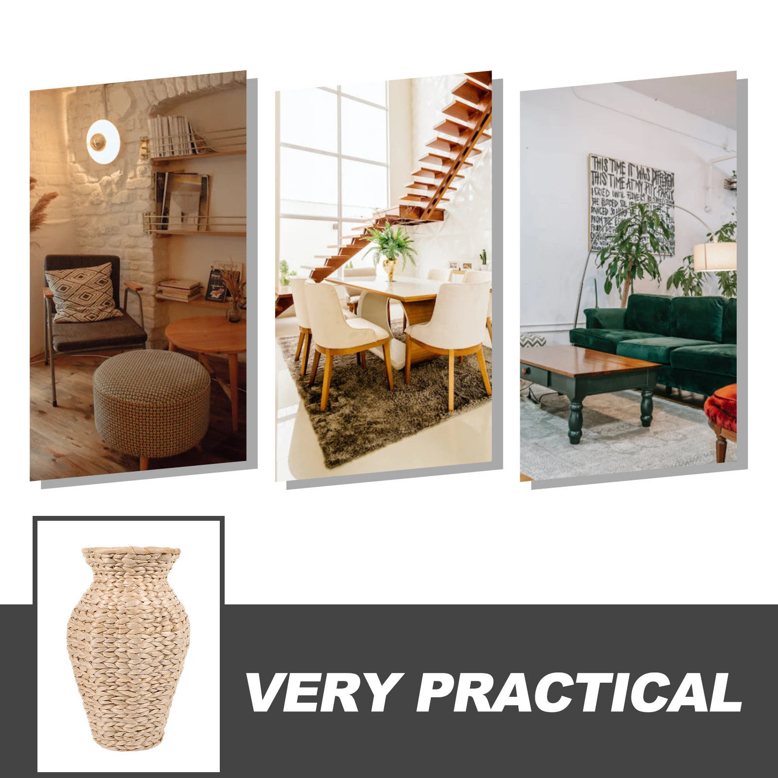 

Straw Vase Dried Flower Stand Rustic Decor Rattan Container Acrylic Bright Color Glasses Chain Cord Pendant Accessories