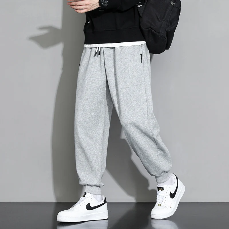 Cotton pants men's fall sweatpants 2024 new fall and winter sweatpants padded loose casual long black sweatpants