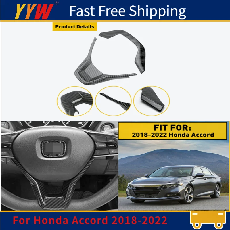 

Carbon Fiber Steering Wheel Accessories For Honda Accord 2018-2022 Car Interior Cover Trim durable more colors for choice Set