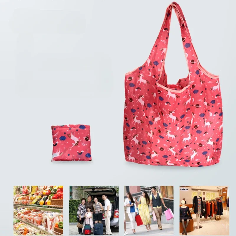 Reusable Foldable Cloth Shopping Bags Flower Bird Cat Tote Bag Portable Environment-friendly Large Capacity Shopping Bag Handbag