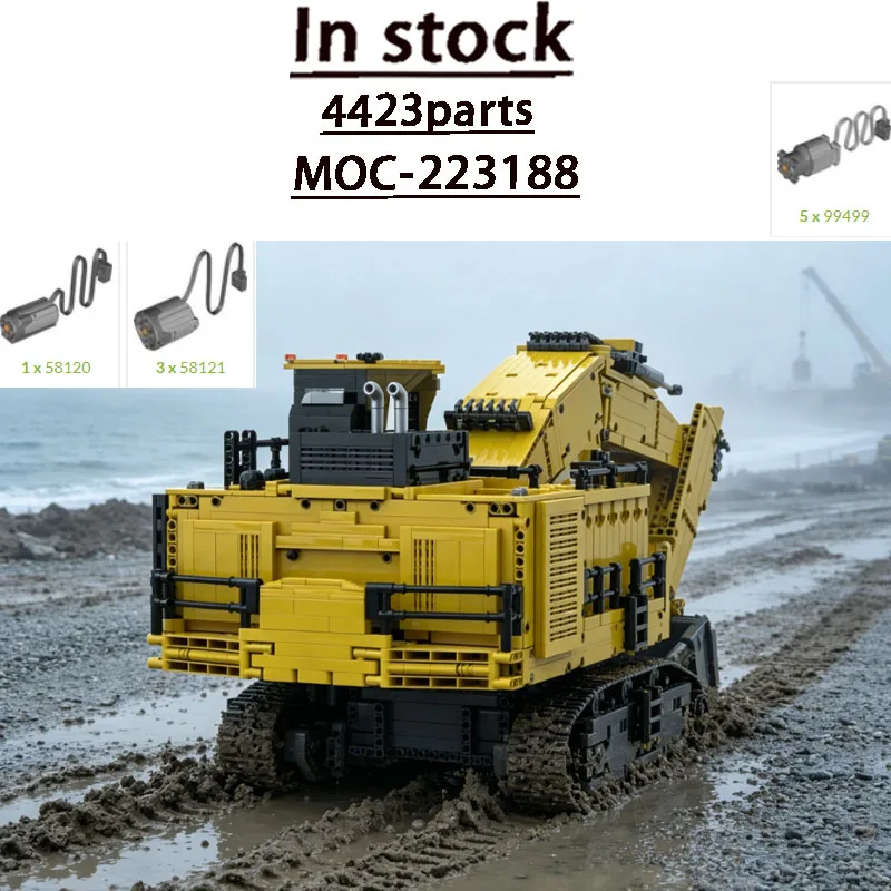 Assembly Model MOC-223188Beach Construction Site Remote Control Backhoe Excavator 4423parts Custom Birthday Educational Toy Gift