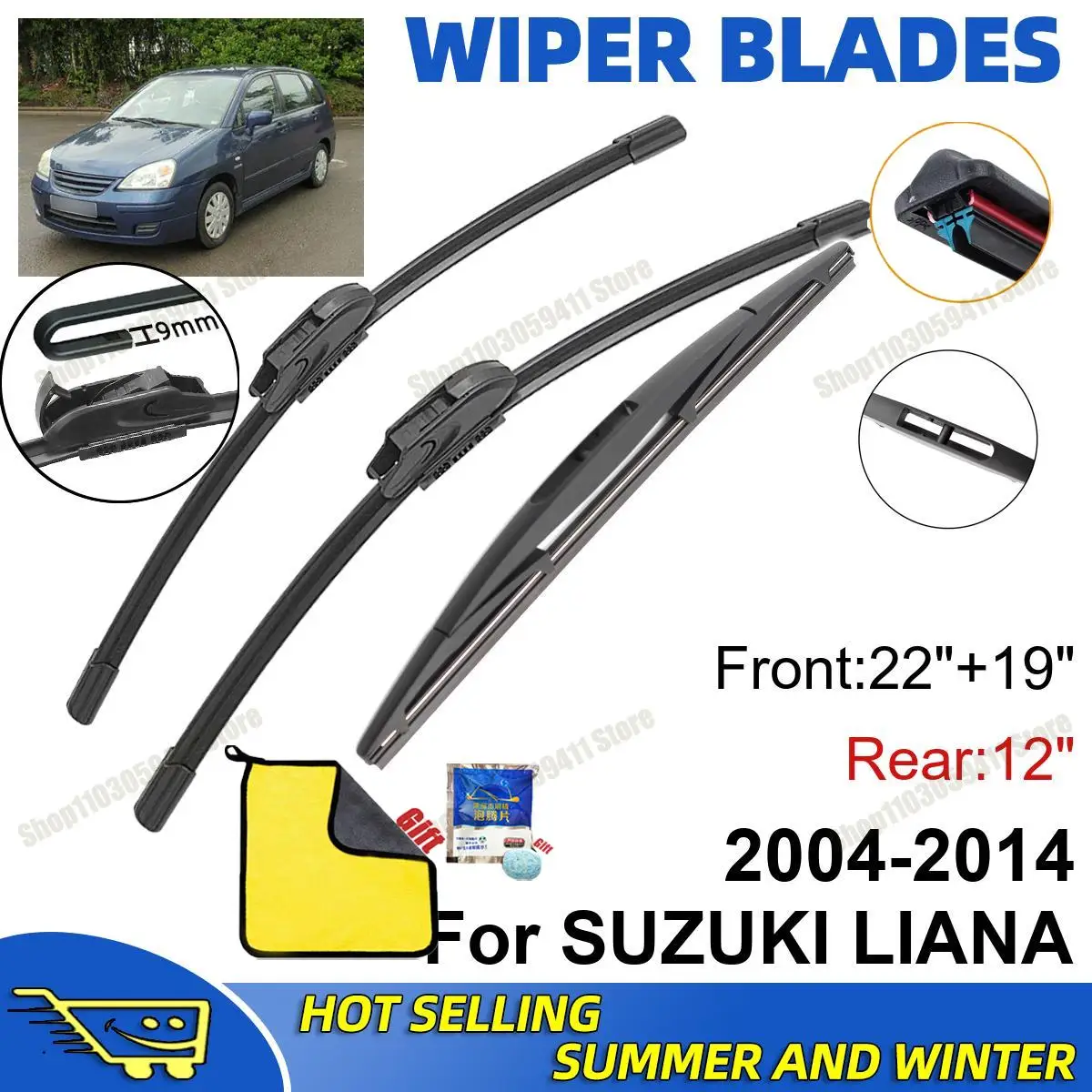 

3PCS For SUZUKI LIANA 2004-2014 22" + 19"+ 12" Front Rear Wiper Blades Set Windshield Windscreen Car Accessories