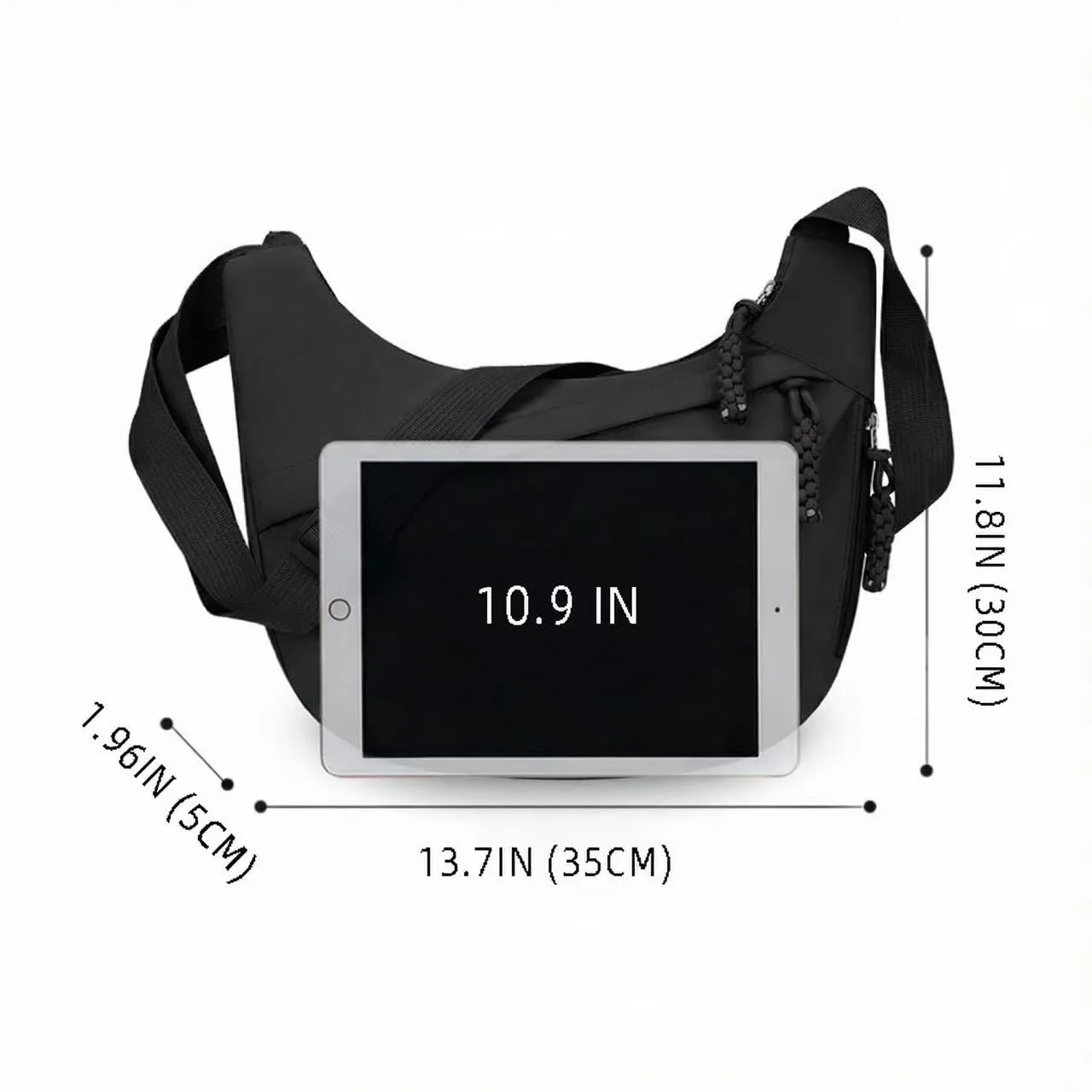 Schwarze Umhängetasche mit weißem Pfotenmuster, große, mehrschichtige Schultertasche mit Kordel-Dekor, Damenhandtasche mit Reißverschluss für den täglichen Gebrauch. – Detail 4