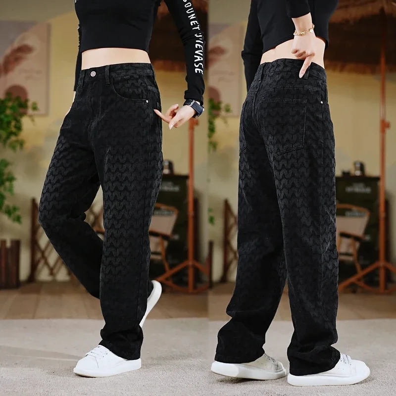 

Джинсы Bla Fce для мужчин, модные повседневные износостойкие прямые свободные брюки-леггинсы в американском стиле, осенне-зимние