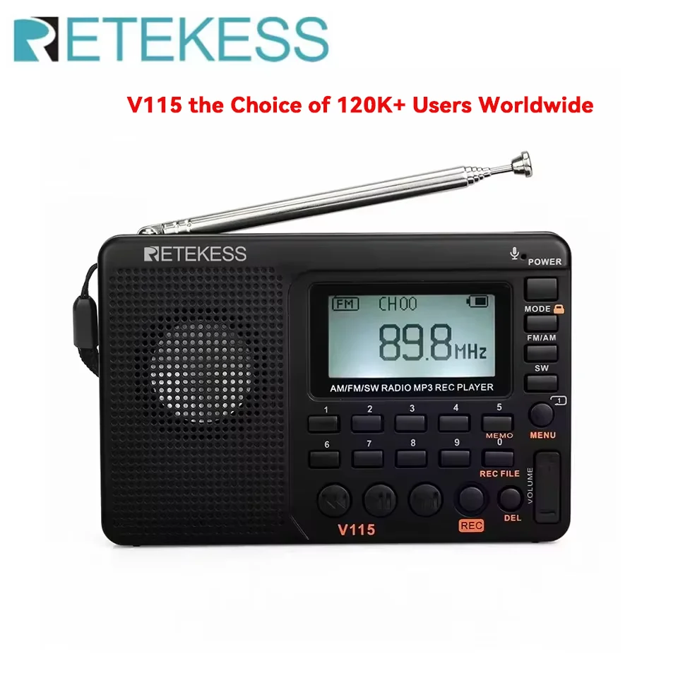 RETEKESS V115 Portable Radio Rechargeable AM FM SW Radio Multifunctional Radio Long Distance Receiver Clear Sound for Camp Gift