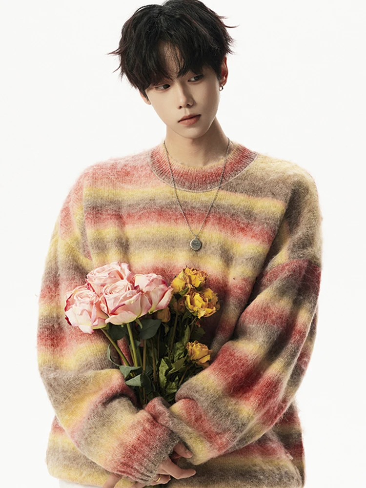 

Мужской свитер Dopne Adient с цветными полосками, свободного кроя, с круглым вырезом, осенне-зимний, новый, модный, брендовый, для пар