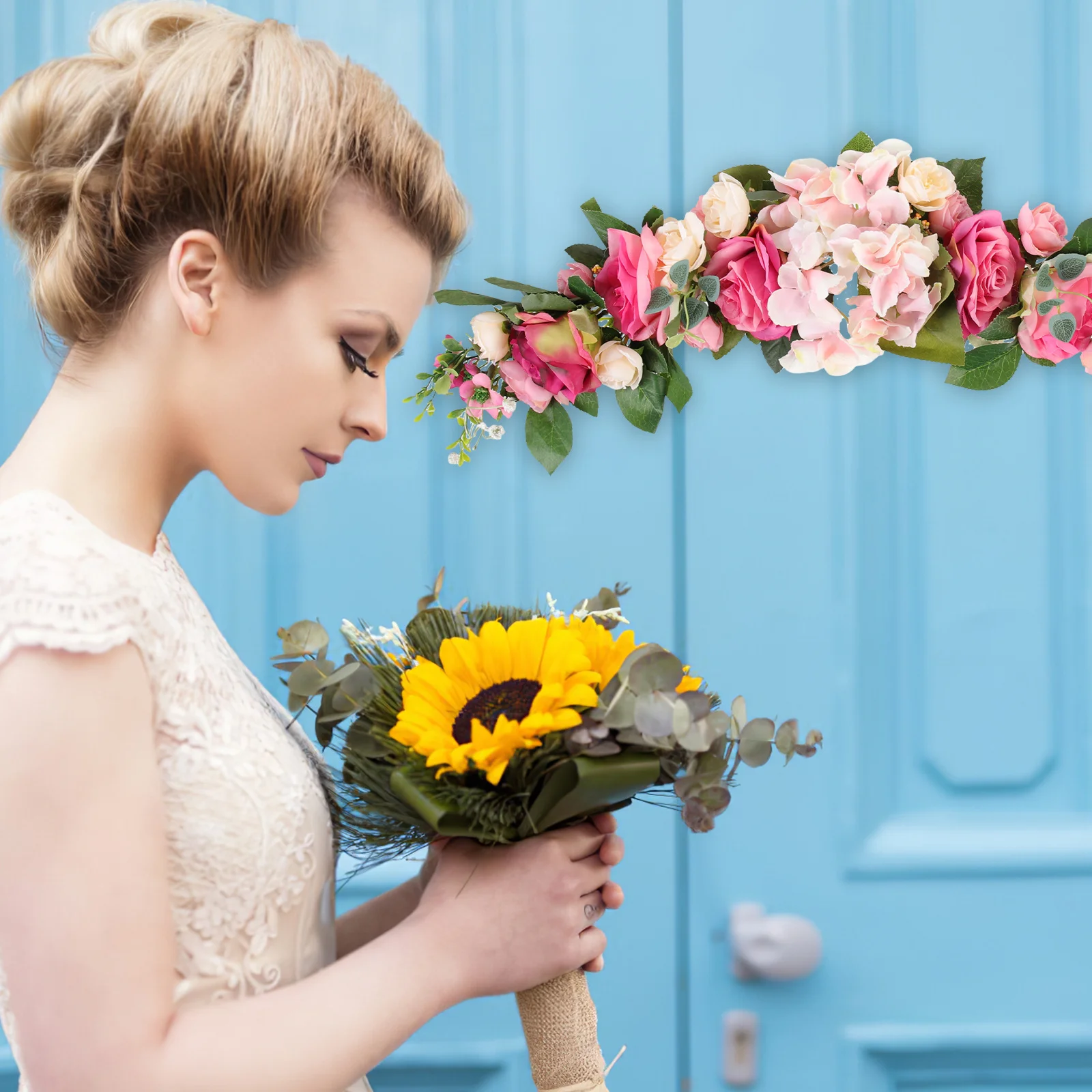 

Simulation Rose Decoration Vivid Floral Swag for Front Door Wall Art Household Hanging Rose Decor Romantic Atmosphere Enhancer