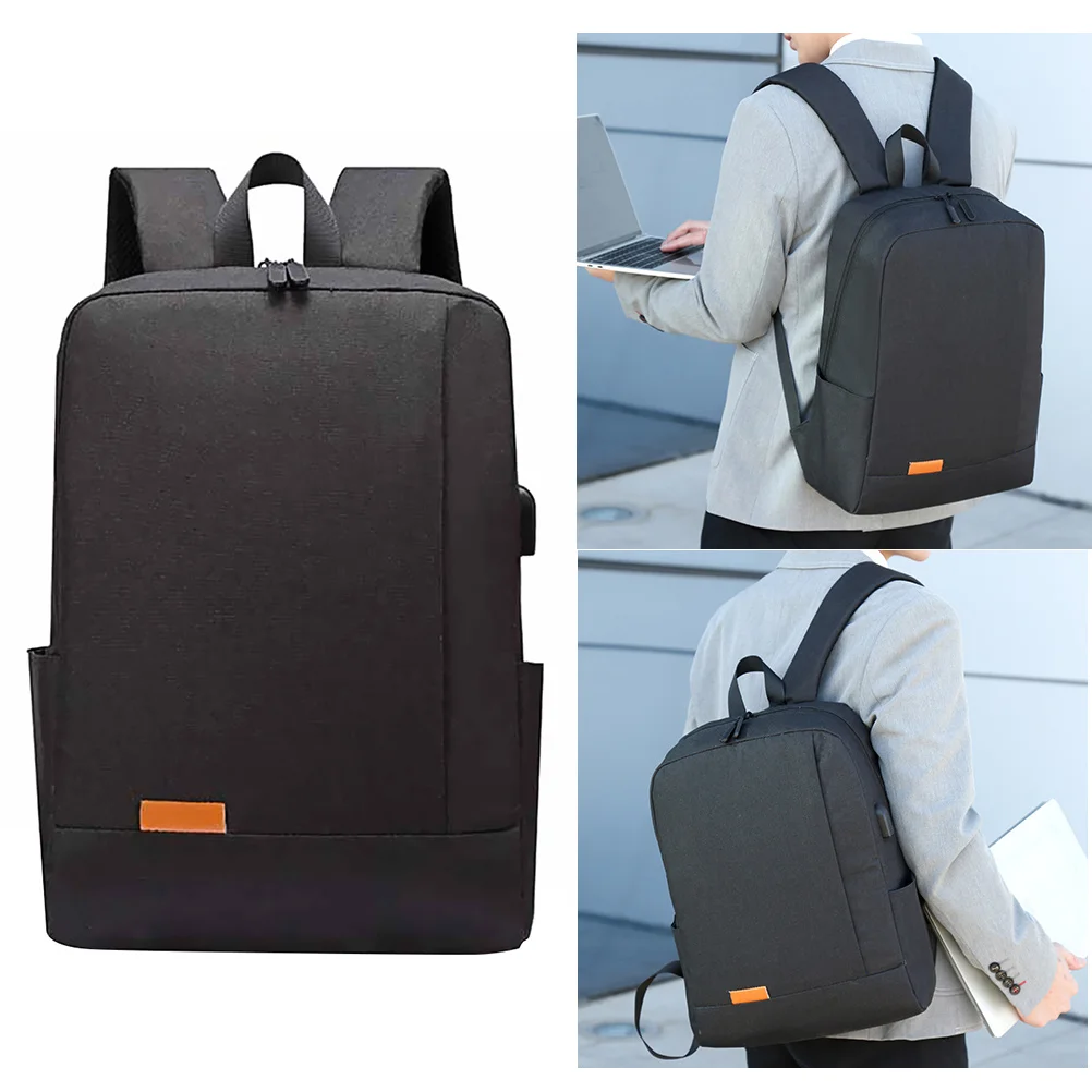 1Pcs USB Student Bookbag Casual Backpack Black Oxford Cloth Waterproof Schoolbag Large Capacity Laptop Daypack Adjustable Straps