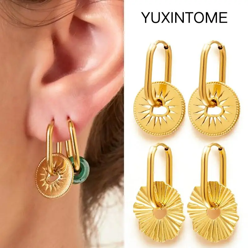 

925 Sterling Silver Needle Vintage Circular Big Earrings Women's Simple Bohemia Heart Sun Flower Pendant Earrings Fine Jewelry
