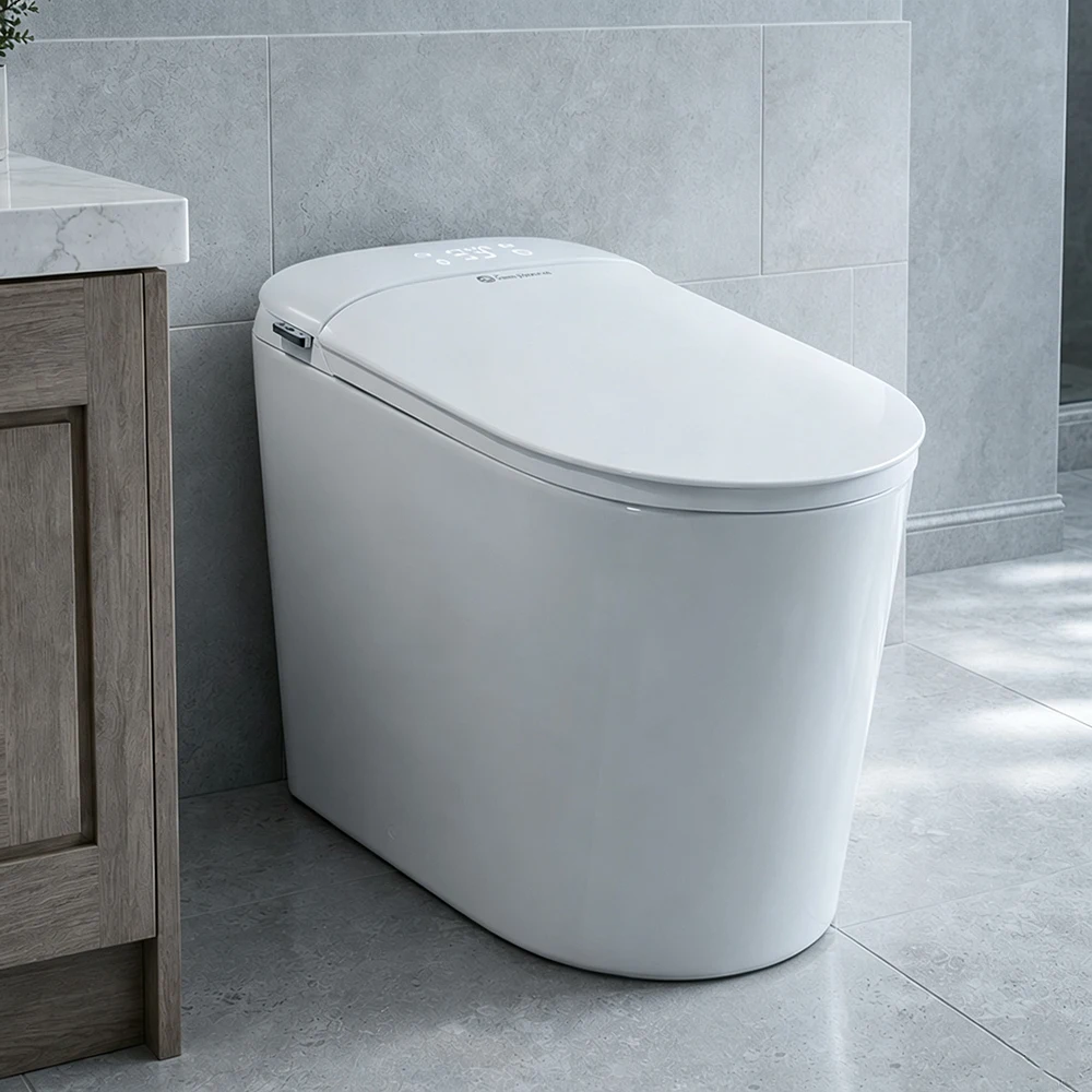 White Bathroom 110V Smart Toilet Seat and Bidet IPX4 Waterproof Adjustable Auto Foot Sensor Rear Feminine Massage Wash Warm Cold Cleaning Bathroom Accessories Smart Toilet Leakage Protection