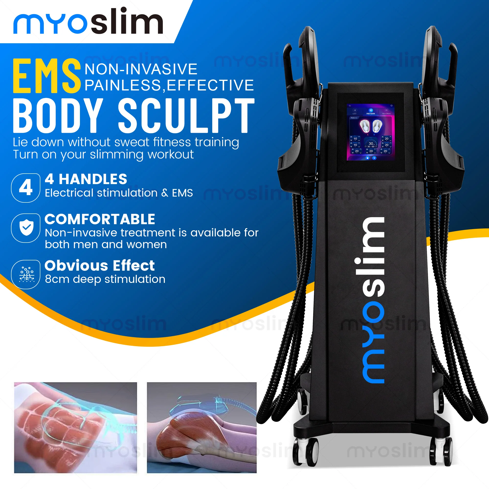 

Myoslim EMS для похудения тела RF 200 Гц Zero Body Sculpt Machine Стимуляция мышц Ультра скульптурная терапия Устройство для похудения 650