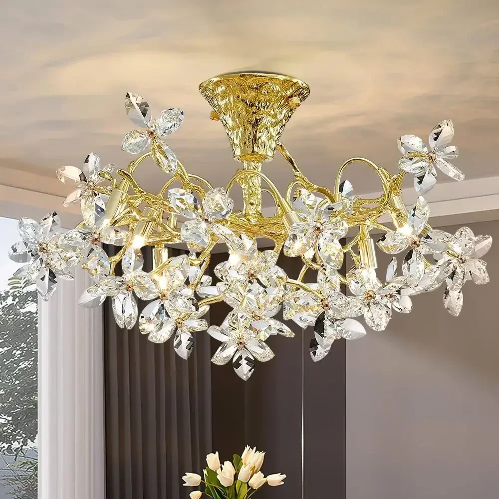 

Artpad Luxury Flower Crystal Branch Ceiling Chandelier For Living Room Vintage Hanging Pendant Chandelier Dining Room Bedroom
