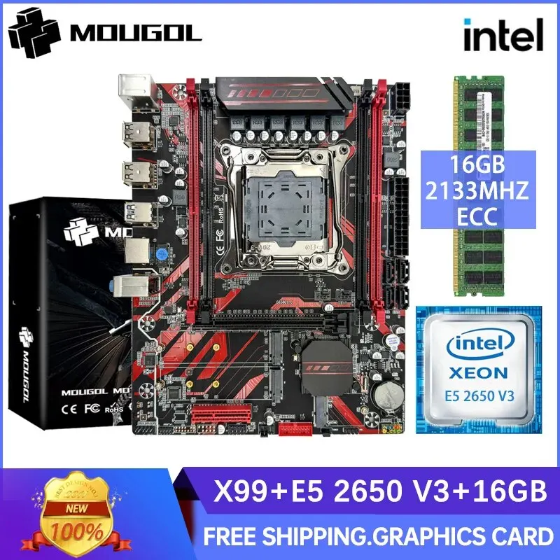 MOUGOLX99 D4 Kit Set scheda madre rossa con Intel LGA2011-3 Xeon E5 2650 V3 CPU DDR416GB (1*16GB) 2133MHZ memoria RAM NVME M.2 SATA