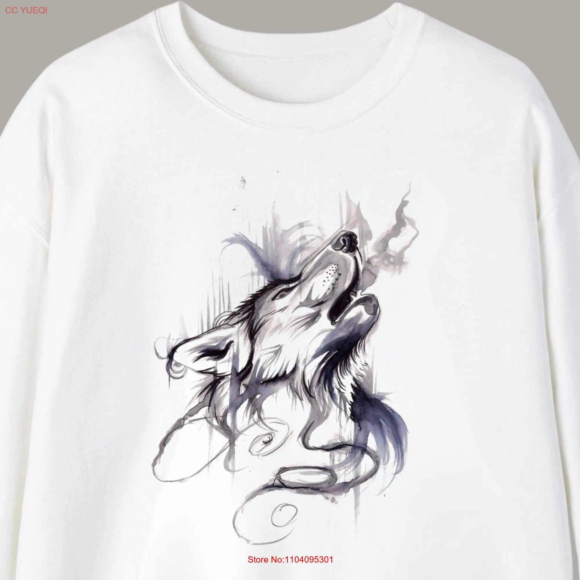 Watercolor Wolf T Shirt Howling Head Silver Spiritual Nature Goth Grunge Clothing SweaT Plus Sizes long or short sleeves