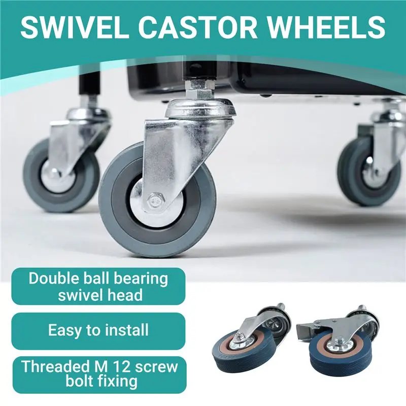N96R Heavy Duty 75Mm Swivel Castor With Brake Trolley Casters Wheels For Furniture, Set Of 4