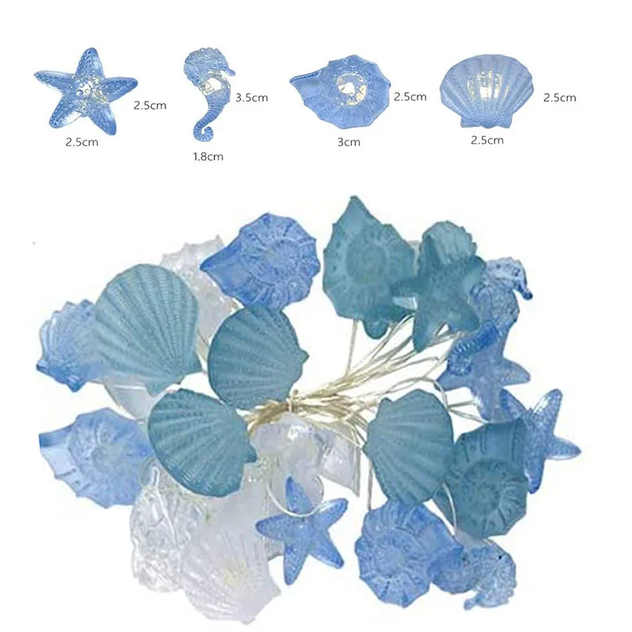 2M 20 LED Ocean Themed String Lights Battery Operated Sand Dollars Seahorse Fairy Light Garland Under The Sea Decor