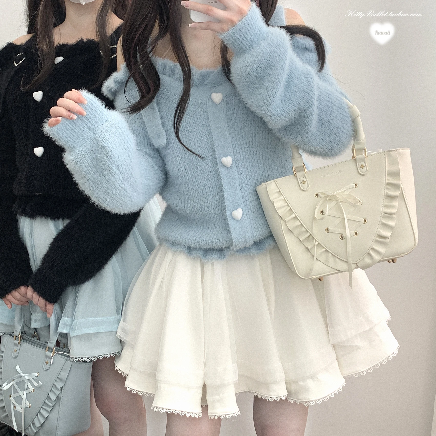 Women's Sweet Sweater Love Button Off-Shoulder Loose Pink Knitwear Pullovers Mine Sweet Cute Knitted Tops Autumn Winter New