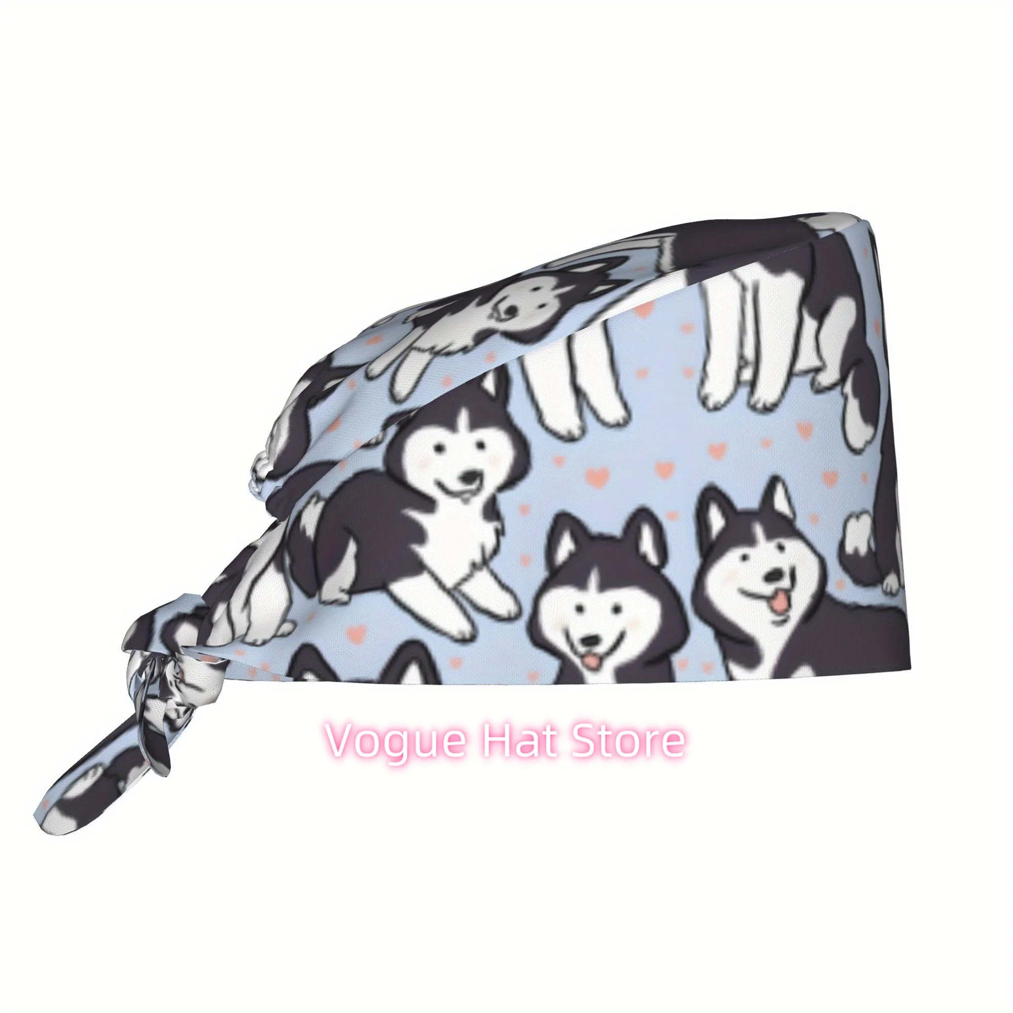 1pc Dog Unisex Stylish Printed Work Cap - Lightweight Adjustable Skull Cap Tie-Back Nurse Hat, Dustproof Chef & Cooking Cap