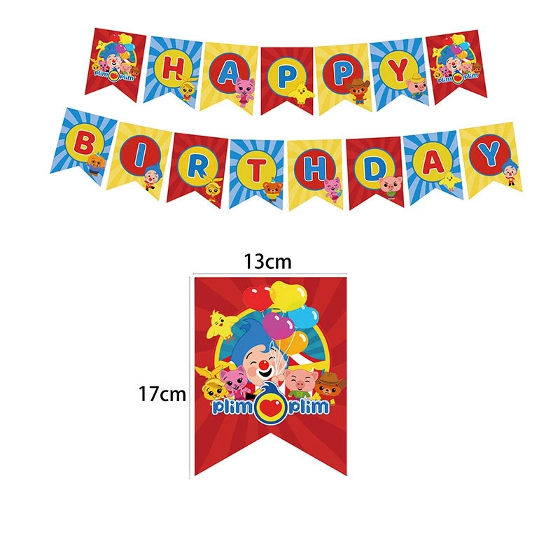 Plim Plim Balloons Cartoon Red Blue Tableware Plate Cups Happy Birthday Banner Baby Shower Party Decoration Kids Globos Toys