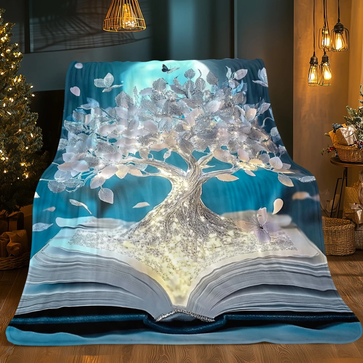 1x بطانية فانيلا مطبوعة على شكل شجرة الحياة من Fantasy Magic Book - سرير، أريكة، مكتب، سفر، هدية، ديكور، كرسي، مريح