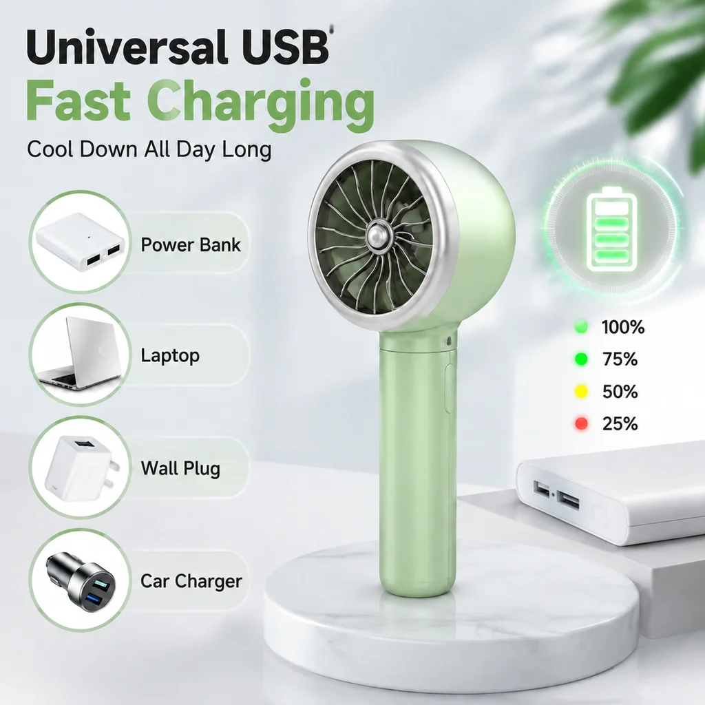 Portable Turbo Handheld Fan Turbine Jet Airflow USB Rechargeable Desk Fan with Foldable Ring