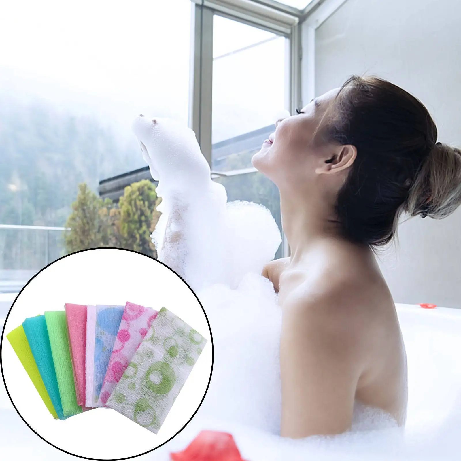 

Набор из 8 нейлоновых мочалок-полотенец с длинными ручками для отшелушивания и очищения тела в душе