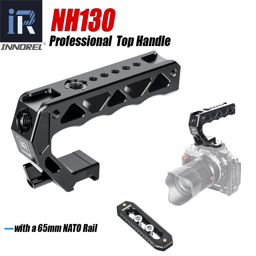 

INNOREL NH130 Top Handle,with Quick Release NATO Clamp, 3 Cold Shoes and 1/4" 3/8" ARRI Threads for Camera Cage Video, Load 10kg