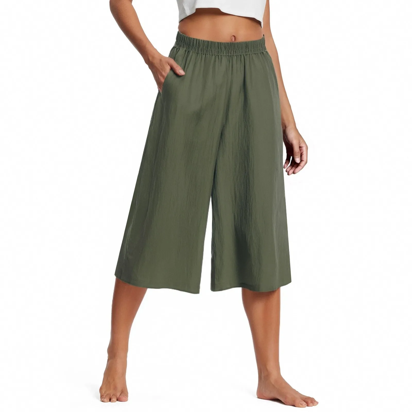 

Casual Women's Trousers Solid Color Plus Size Fake Cotton Linen Pants Spring Summer Cropped Pants Loose-fit Harem High-waist