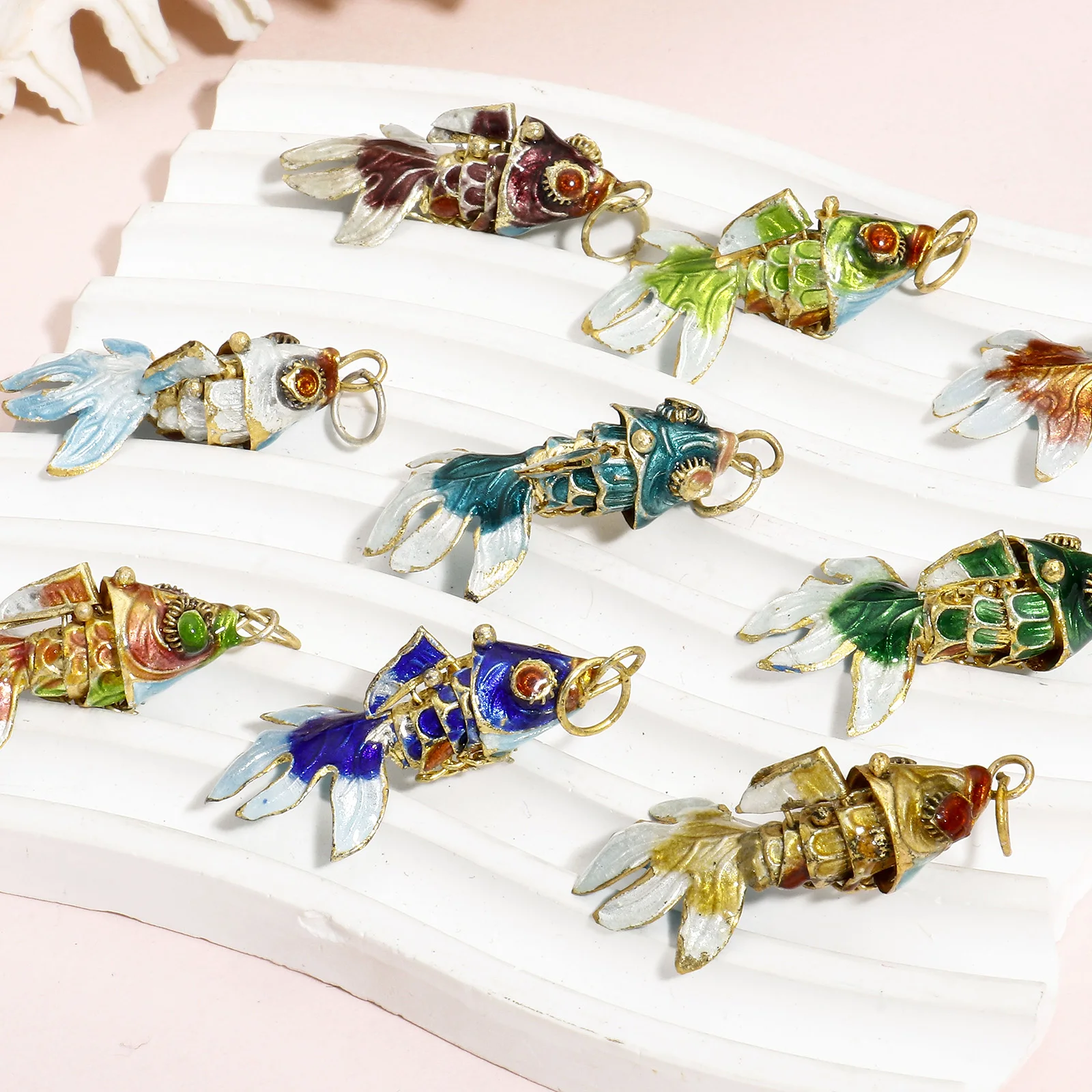 1PC Exquisite Copper 3D Goldfish Charms Jewelry Making Multicolor Movable Ocean Animal Enamel Pendants Necklace DIY 4.5 x 2cm