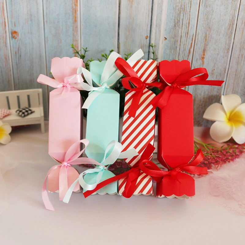 12Pcs Striped Candy Gift Box Pink Paper Box Wedding Candy Bags Kids Crackers Birthday Christmas Valentines Day Party Supplies