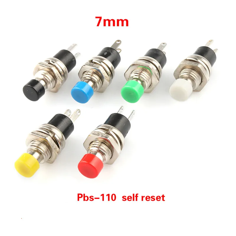 6 sztuk mały okrągły przycisk PBS-110/NO PBS-111/NC 2 stóp samoresetujący bez blokady przełącznik przyciskowy przełącznik 7MM miniaturowe mieszanie kolorów