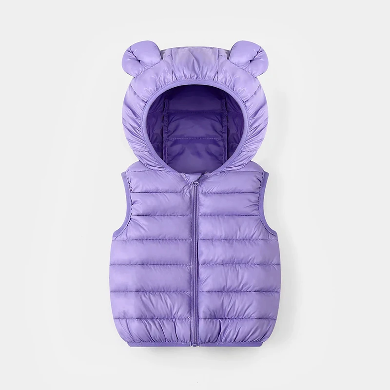 Baby Boys Girls Bear Ear Hooded Vest Toddler Zipper Padded Sleeveless Warm Kids Outerwear Waistcoat