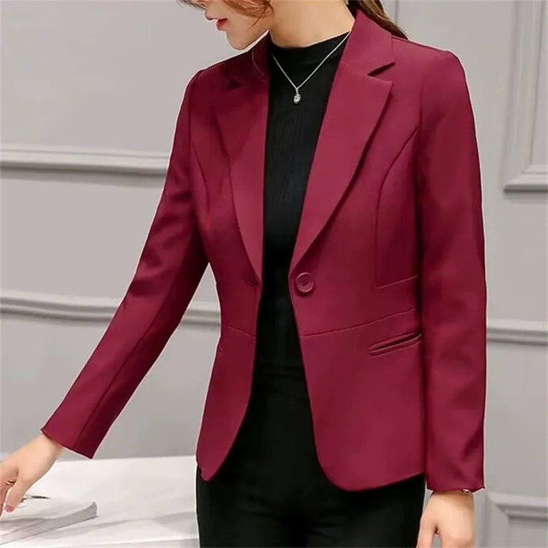 2026 New Formal Slim Office Small Blazers Ladies Elegant Temperament Professional Wear Suit Jacket Solid Single Button Blazer