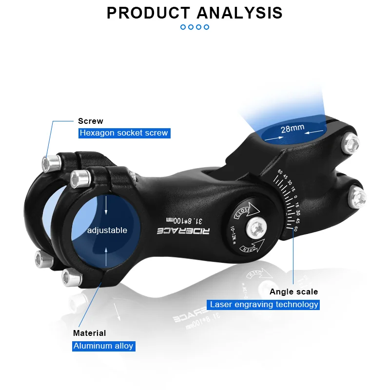 RIDERACE Bicycle Stem Road Mountain MTB Bike Table 85/100/120mm Rod Adjustable Front Fork Stem for 31.8mm Handlebar Power Parts