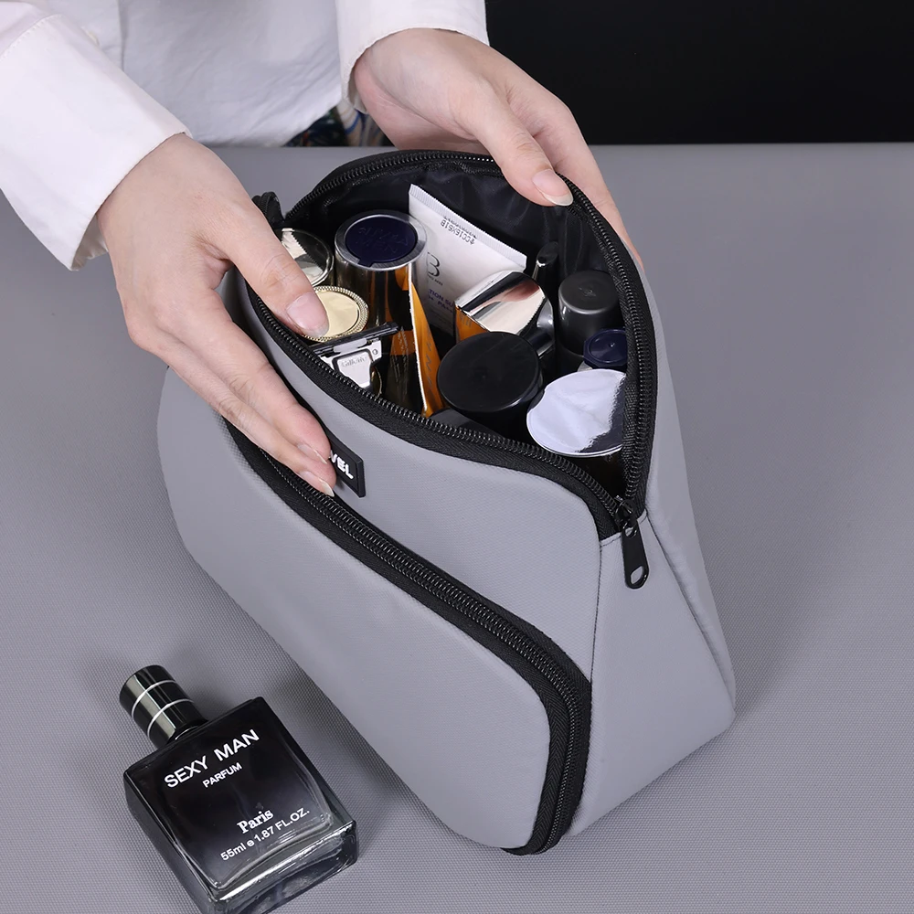 大容量メンズトラベルメイクアップバッグ二層ドライウェット分離ハンドヘルドトイレタリーバッグ防水化粧品収納袋
