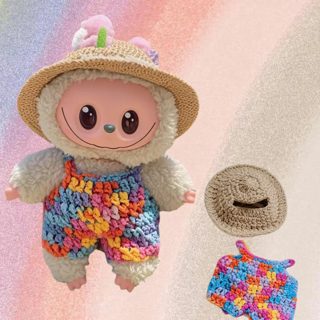 

Labubu Clothes Colorful Woolen Pants Hat for 15-17cm Mini Labubu Doll Decoration Accessories Fans Gift