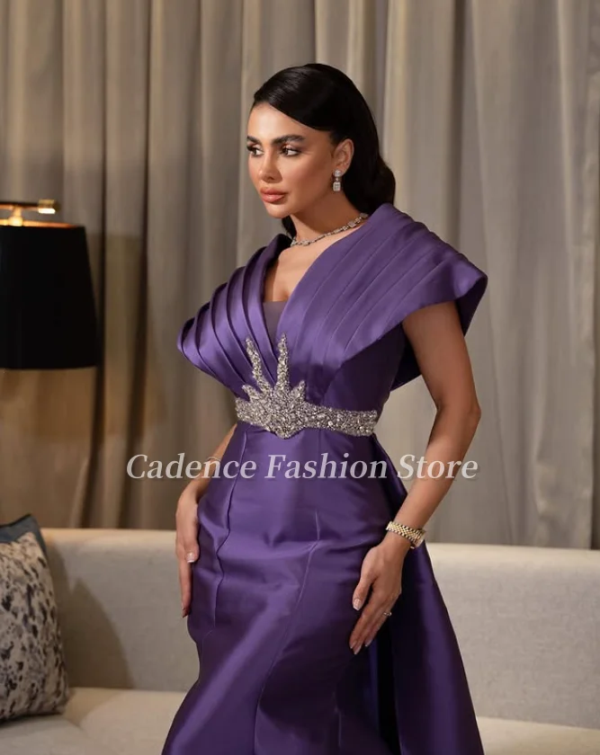 تخصيص فاخر الأرجواني لامعة مطرز دبي حورية البحر الكرة أثواب أنيقة طويلة الطابق طول فساتين السهرة العربية