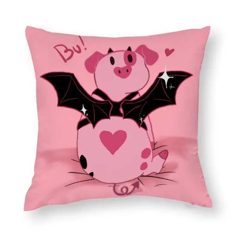 Hazbin Hotel cute Fatt Nuggets, Angel Dust pig pet pillow. Square, pink pillowcase for room bed. Perfect friki gift.