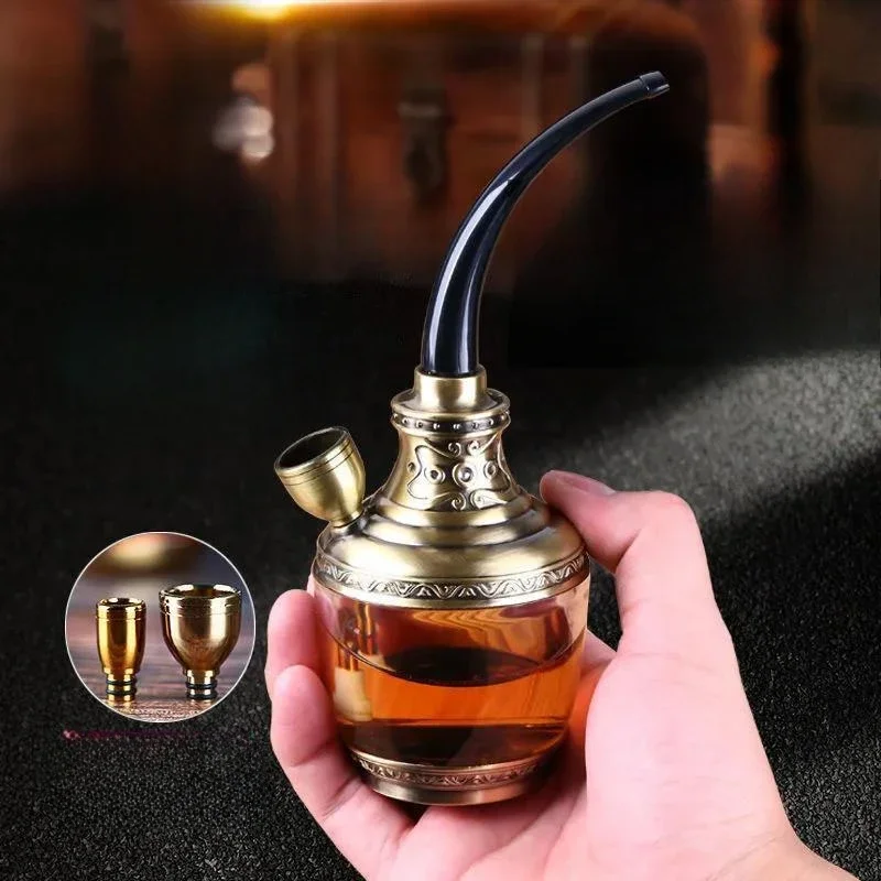 Creative Bronze Hookah Pipe Hookah Pipe Holder Portable Hookah Filter Smoke Metal Pipe Healthy Water Circulation Filter Tar Gift