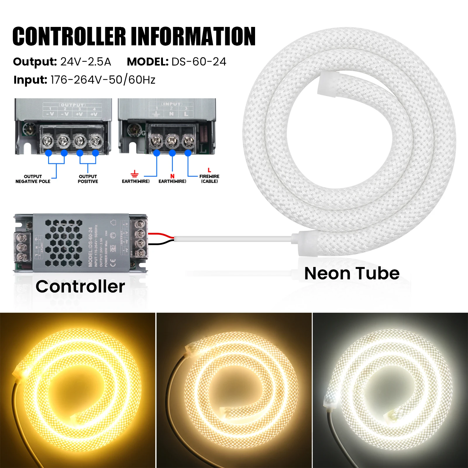 Pasek neonowy 5M 360° Okrągły wzór siatkowy świetlówka LED lampa wstążkowa 12V 24V elastyczna taśma o dużej gęstości lina ciepła natura zimna biel