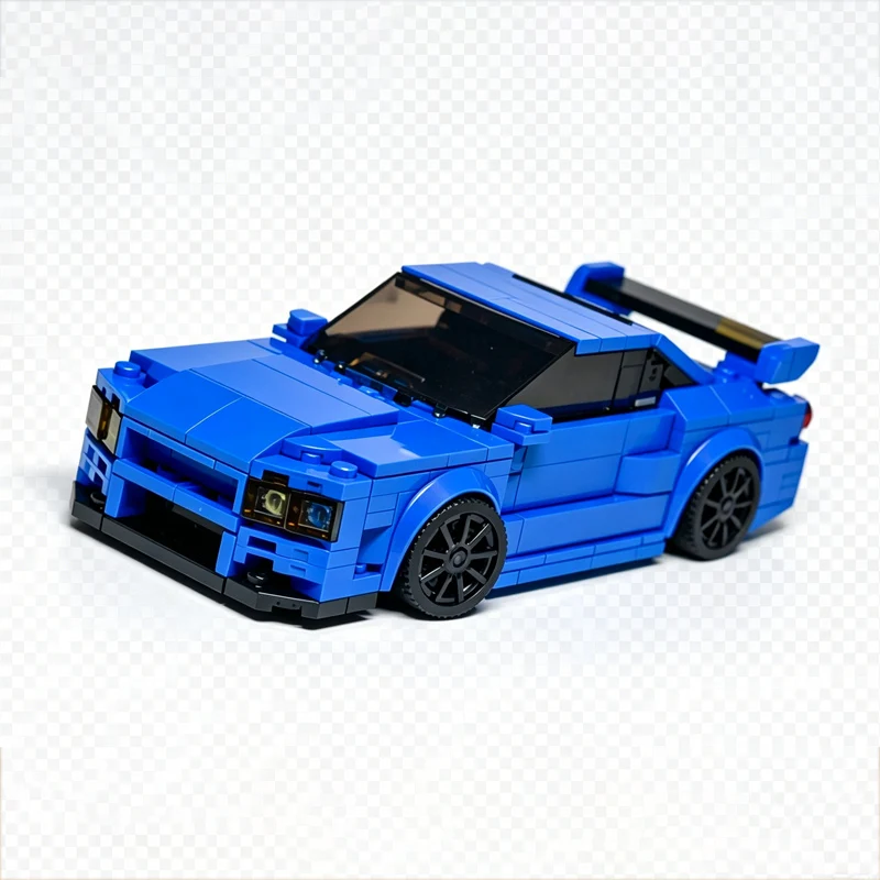 Speed Racing Car Model MOC Building Bricks Blue JDM R34 Sports Car Modular Technology Children Holiday Gifts Assemble Toys Suit