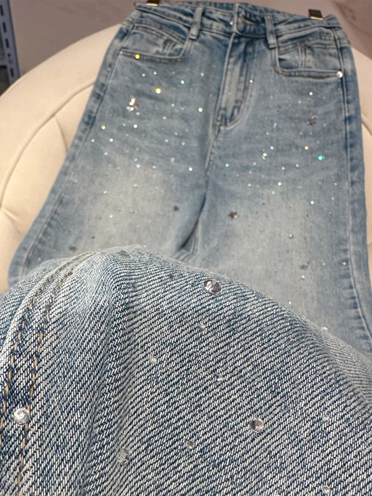 2024 Summer Y2k High Waist Casual Baggy Jeans Gradient Sequins Wide Leg Pants Fashion Vintage Streetwear Women\'s Pants