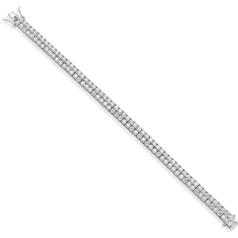 Gem Stone King 9.30 Cttw White Moissanite 2 Rows Tennis Bracelet For Women In 925 Sterling Silver | 6MM Width | 6.5/7/7.5 Inch
