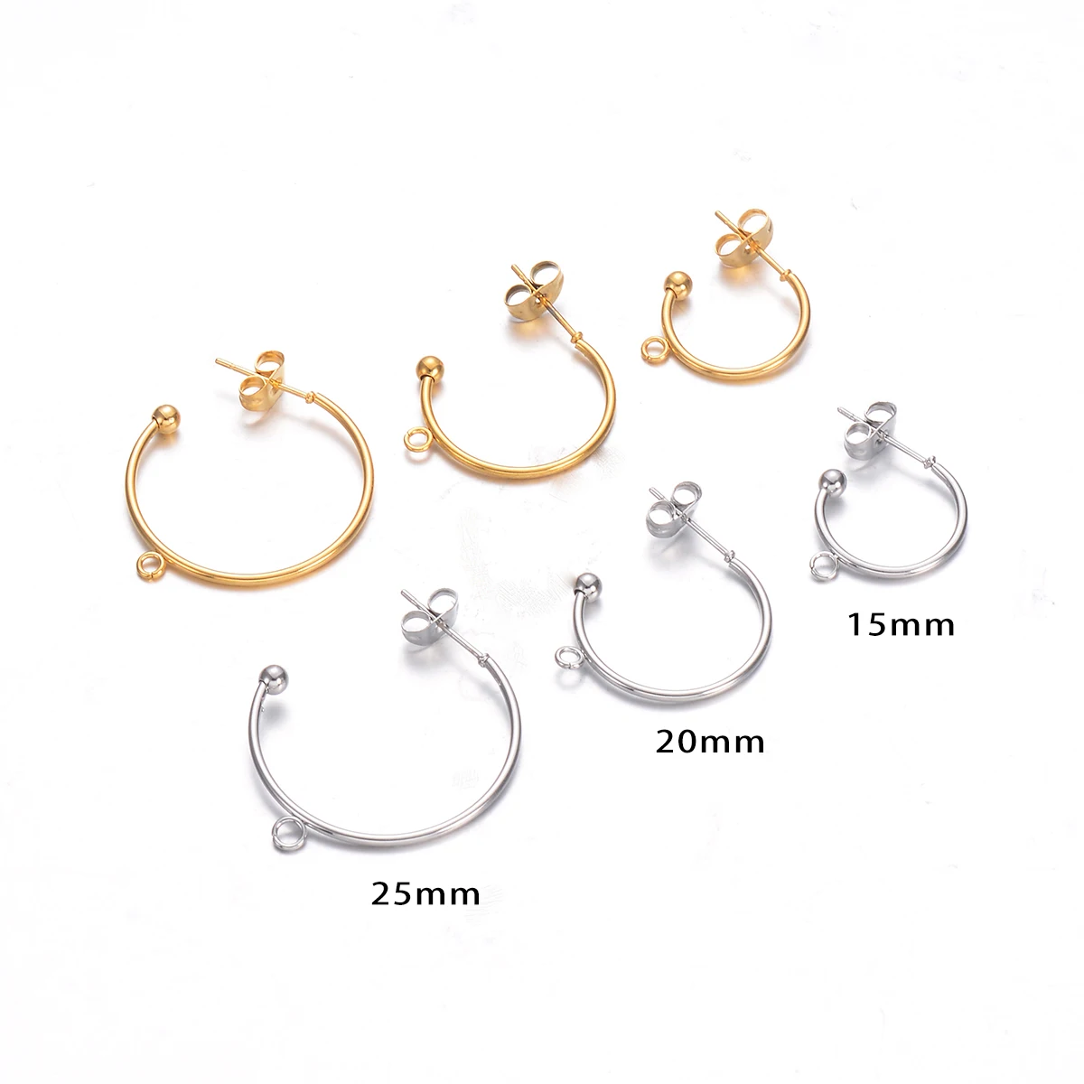 10pcs 15/20/25mm Gold/Silver Tone Stainless Steel Post Earring Connector Findings With Loop Diy Jewelry Making Supplies Dropship