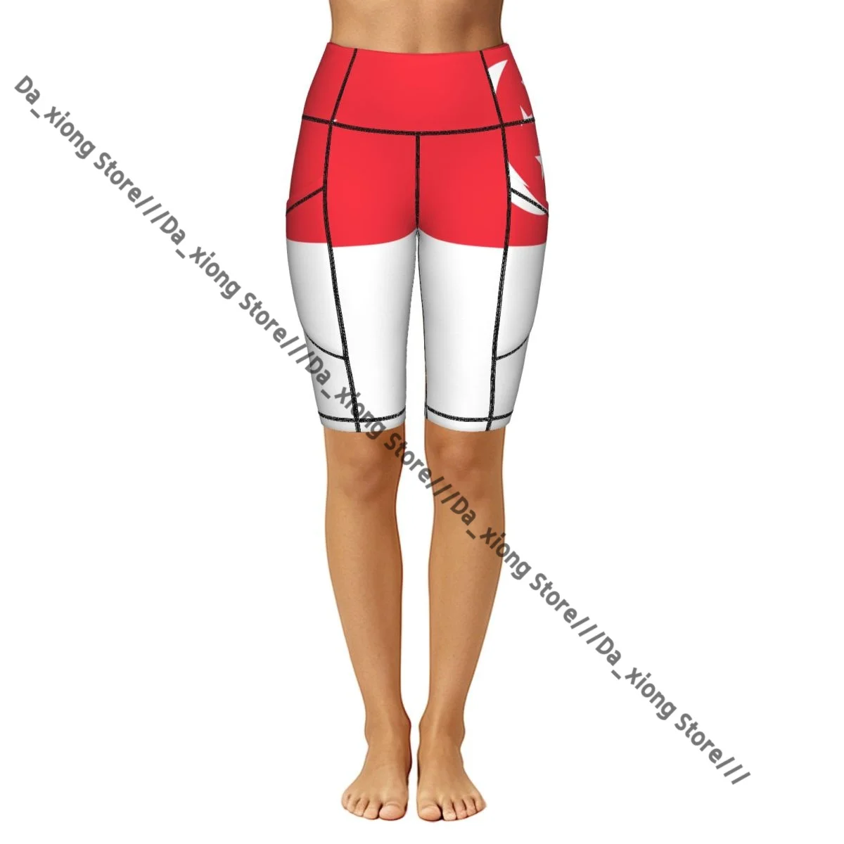 Female Hip Lift Yoga Shorts Flag Of Singapore Daily Wear Fitness Active Pants