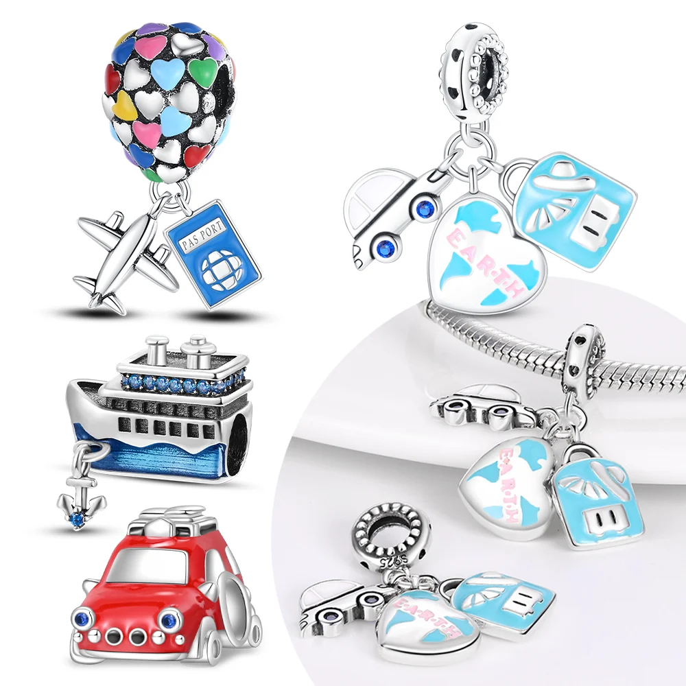 Silver-Plated Travel Airplane Car Charms Beads Fit Original Bracelets Bag Keychain Earring Pendant Diy Women Jewelry Gift