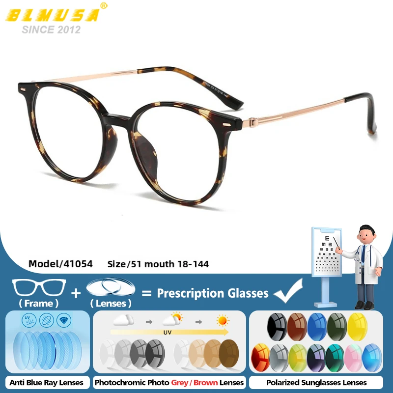BLMUSA Simple Round Progressive Prescription Glasses For Men Women Lightweight Anti Blue Light Photochromic Myopia Eyeglasses