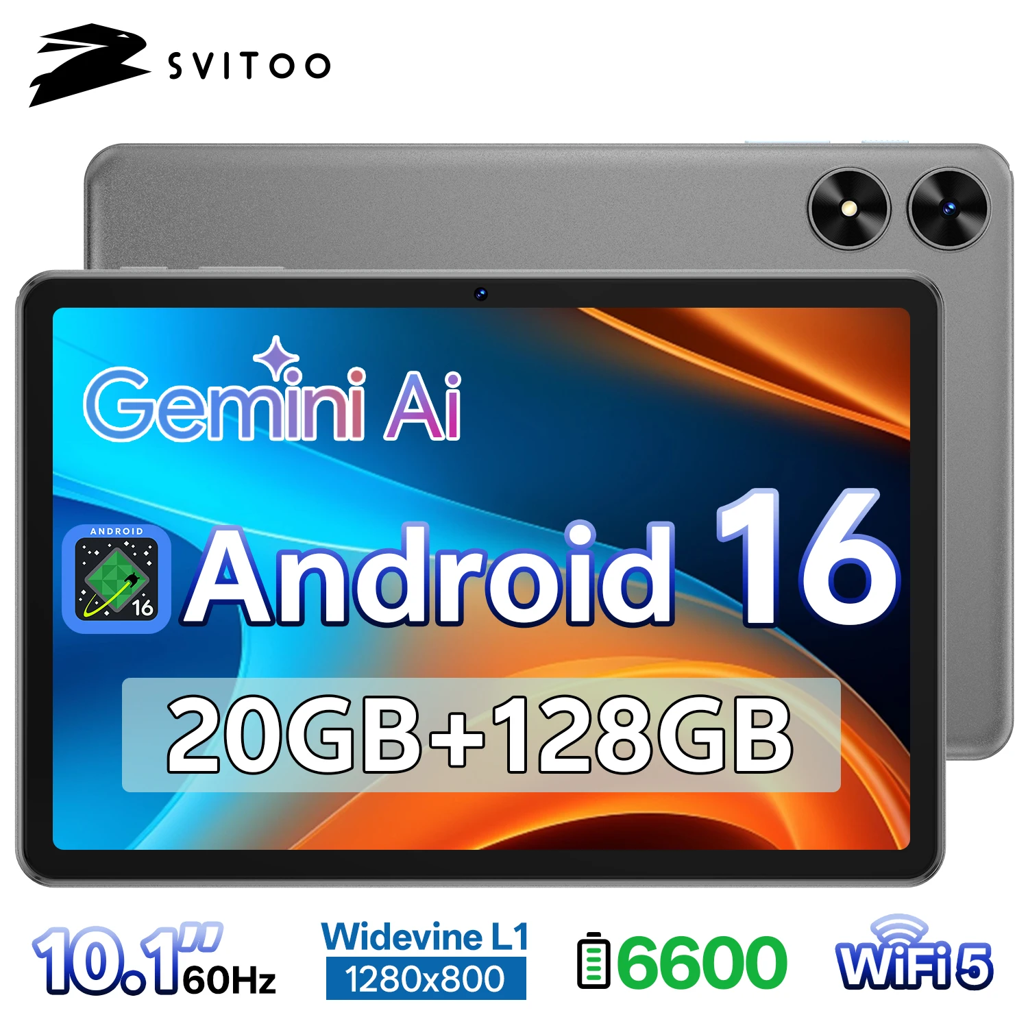

SVITOO P10-T Tablet Android 16 2026 10.1 Inch IPS Unisoc T7250 20GB RAM 128GB ROM 6600mAh Battery WiFi 5 BT 5.0 GPS Widevine L1